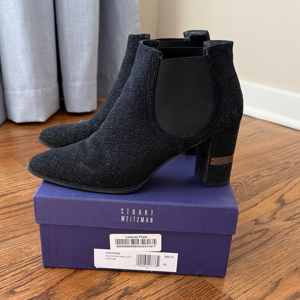 Stuart Weitzman Black Nostress Block Heel Ankle Boots